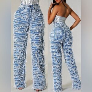 Gilipur Shredded Straight Leg Jeans - Medium Wash Small NWT